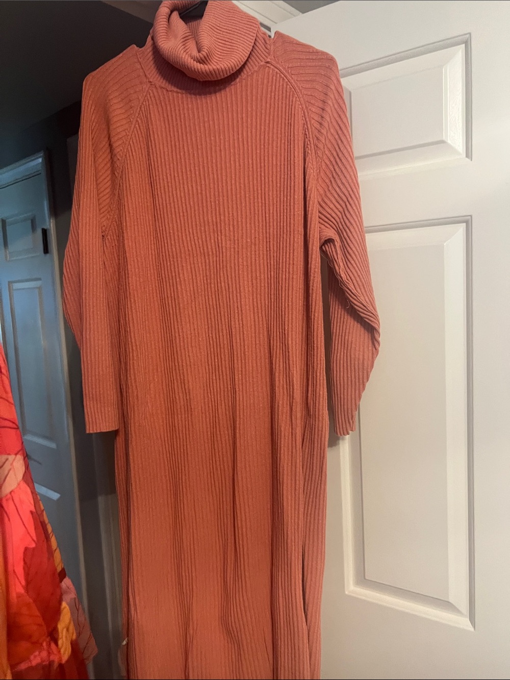 Free People Coral Ribbed Crew Sweater